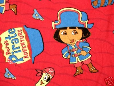 Dora the Explorer dressed as a pirate on Red Background - Click Image to Close